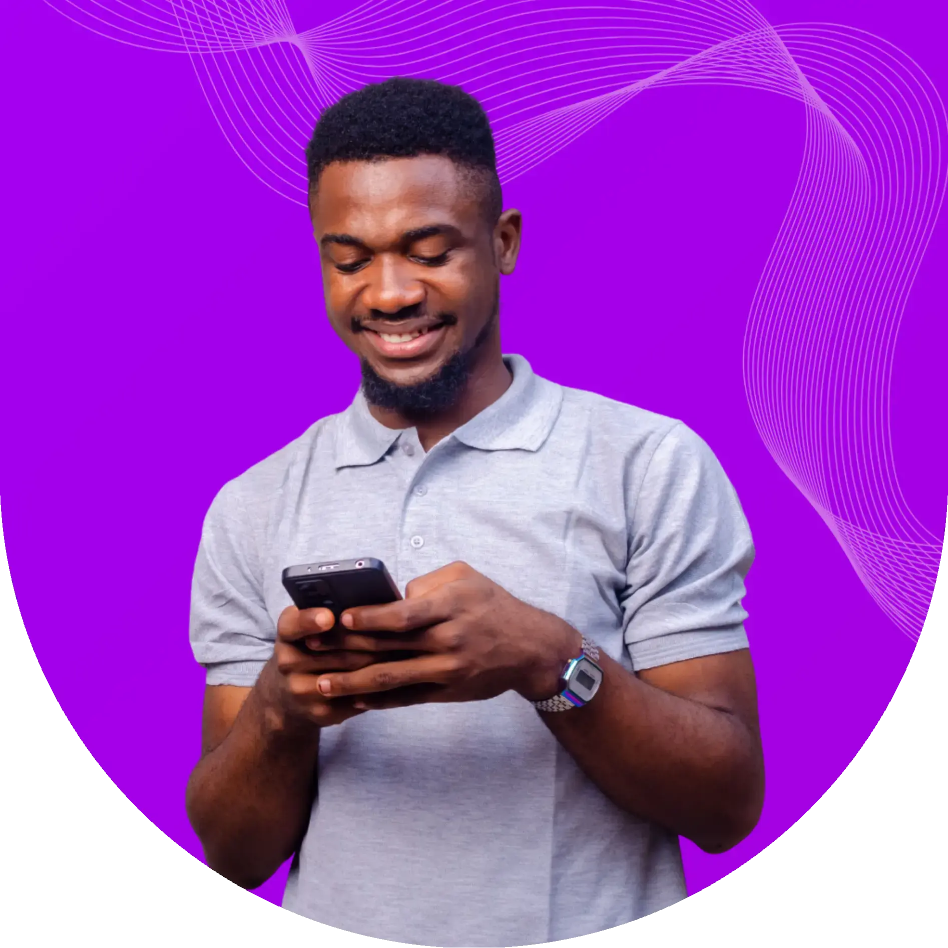 Happy woman holding a phone and using EasyEx app