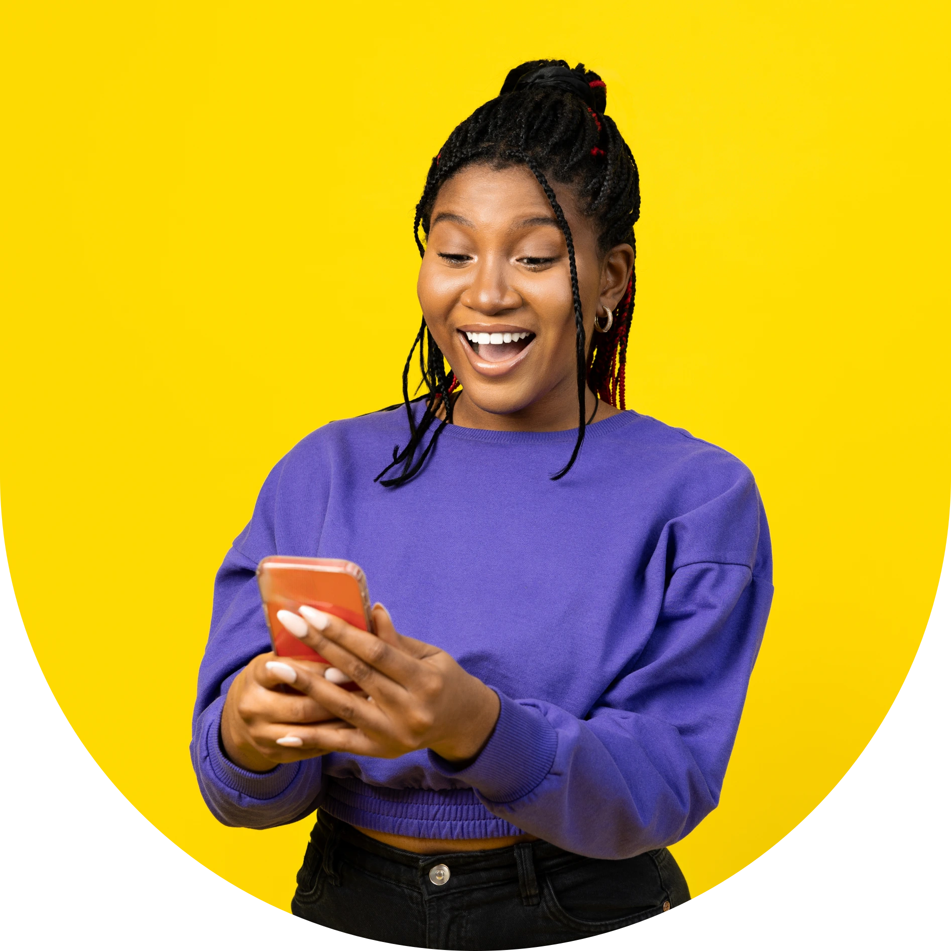 Happy person using phone